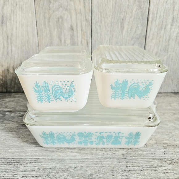 Pyrex Butterprint Turquoise Refrigerator Jar Set - Picture 2 of 10